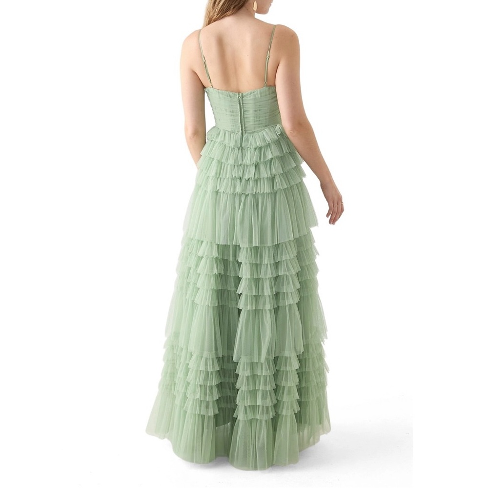 B Darlin Green Ruffled Tiered Maxi Gown - Picture 2 of 16
